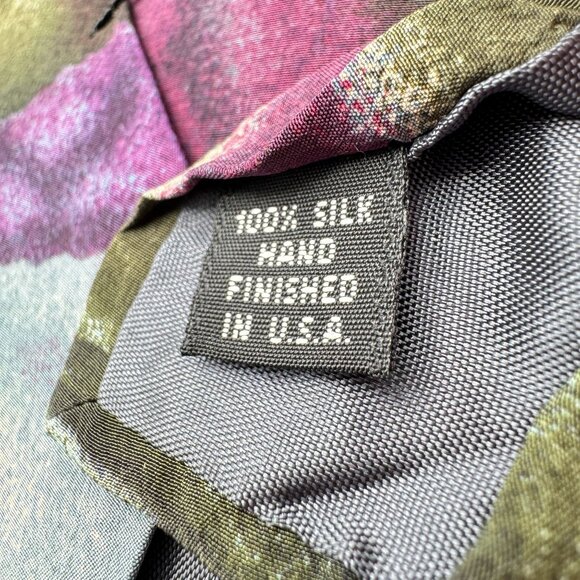 Cellini J. Riggings Vintage Neck Tie Purple Green Floral Pattern 100% Silk 4" - Picture 4 of 7